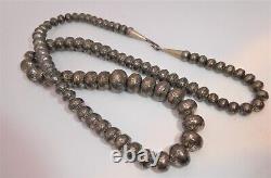 VTG NAVAJO PEARLS STERLING SILVER BENCH BEAD STAMP WORK NECKLACE 30 96.4g