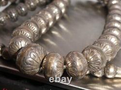 VTG NAVAJO PEARLS STERLING SILVER BENCH BEAD STAMP WORK NECKLACE 30 96.4g