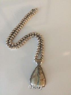 VTG Native Am Navajo Ribbon Turquoise Pendant Sterling Silver Bead Necklace 925