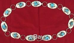 VTG Native American CONCHO BELT STERLING SILVER AND HUGE TURQUOISE NUGGETS 260 G