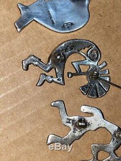 VTG Native American Jewelry, Sterling Silver Kokopelli, Buckles, brooches Ring Lot