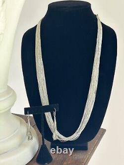 VTG Native American Liquid Silver 30 Strand Necklace Earrings Set SIGNED Navajo