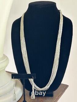 VTG Native American Liquid Silver 30 Strand Necklace Earrings Set SIGNED Navajo