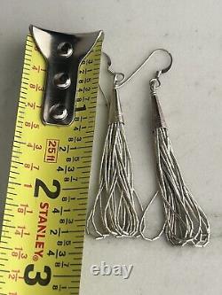 VTG Native American Liquid Silver 30 Strand Necklace Earrings Set SIGNED Navajo