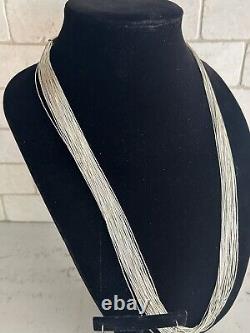 VTG Native American Liquid Silver 30 Strand Necklace Earrings Set SIGNED Navajo