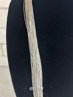 VTG Native American Liquid Silver 30 Strand Necklace Earrings Set SIGNED Navajo