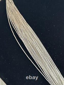 VTG Native American Liquid Silver 30 Strand Necklace Earrings Set SIGNED Navajo