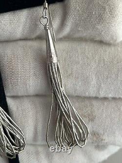 VTG Native American Liquid Silver 30 Strand Necklace Earrings Set SIGNED Navajo