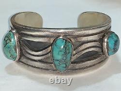 VTG Native American Modernist Navajo Bracelet Bangle Sterling Silver Turquoise