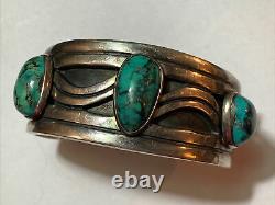 VTG Native American Modernist Navajo Bracelet Bangle Sterling Silver Turquoise