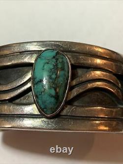 VTG Native American Modernist Navajo Bracelet Bangle Sterling Silver Turquoise