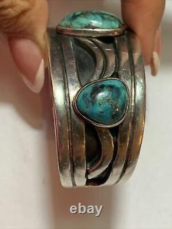 VTG Native American Modernist Navajo Bracelet Bangle Sterling Silver Turquoise