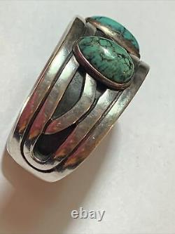 VTG Native American Modernist Navajo Bracelet Bangle Sterling Silver Turquoise