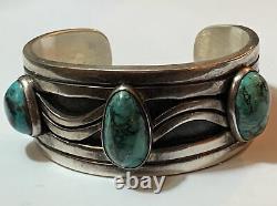 VTG Native American Modernist Navajo Bracelet Bangle Sterling Silver Turquoise