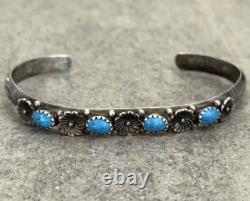 VTG Native American NAVAJO K ETSITTY Denim Lapis Lazuli Flower Sterling Bracelet