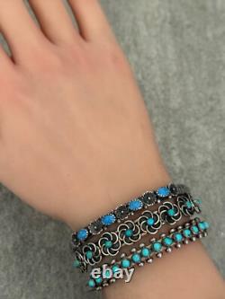 VTG Native American NAVAJO K ETSITTY Denim Lapis Lazuli Flower Sterling Bracelet