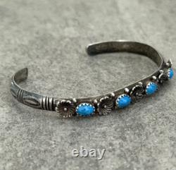 VTG Native American NAVAJO K ETSITTY Denim Lapis Lazuli Flower Sterling Bracelet