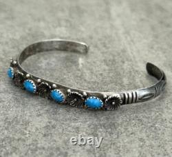 VTG Native American NAVAJO K ETSITTY Denim Lapis Lazuli Flower Sterling Bracelet