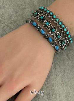 VTG Native American NAVAJO K ETSITTY Denim Lapis Lazuli Flower Sterling Bracelet