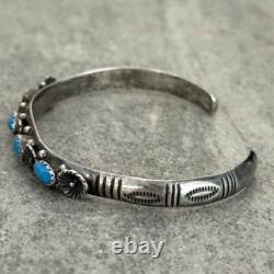 VTG Native American NAVAJO K ETSITTY Denim Lapis Lazuli Flower Sterling Bracelet