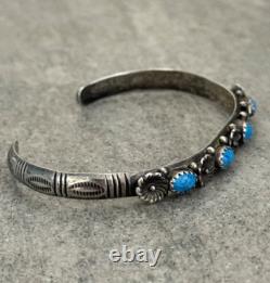 VTG Native American NAVAJO K ETSITTY Denim Lapis Lazuli Flower Sterling Bracelet