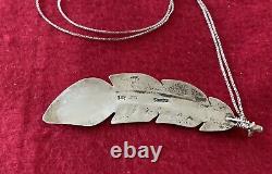 VTG Native American Navajo Pendant Necklace Lapis Lazuli Inlay Feather Sterling