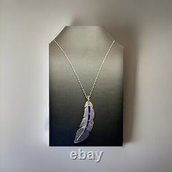 VTG Native American Navajo Pendant Necklace Lapis Lazuli Inlay Feather Sterling