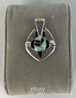VTG Native American Navajo Sterling Silver Pendant with Blue Opal and Onyx