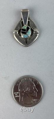 VTG Native American Navajo Sterling Silver Pendant with Blue Opal and Onyx