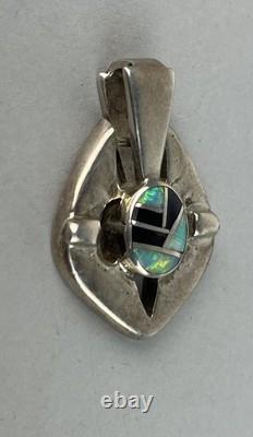 VTG Native American Navajo Sterling Silver Pendant with Blue Opal and Onyx