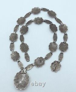 VTG Native American Navajo Sterling Silver Turquoise Concho Necklace 28g #g54