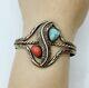 VTG Native American Navajo Sterling Silver Turquoise Coral Cuff Bracelet 24.3g