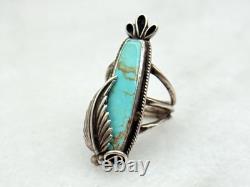 VTG Native American Navajo Turquoise Stone Sterling Silver Feather Ring Sz 8