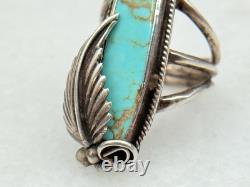 VTG Native American Navajo Turquoise Stone Sterling Silver Feather Ring Sz 8