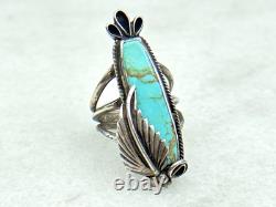 VTG Native American Navajo Turquoise Stone Sterling Silver Feather Ring Sz 8