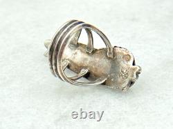 VTG Native American Navajo Turquoise Stone Sterling Silver Feather Ring Sz 8