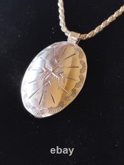 VTG Native American Sterling Silver Concho Pendant With Chain Necklace 29.7 Gr