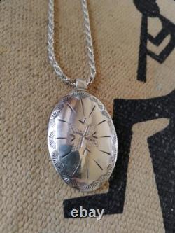 VTG Native American Sterling Silver Concho Pendant With Chain Necklace 29.7 Gr