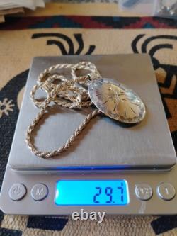 VTG Native American Sterling Silver Concho Pendant With Chain Necklace 29.7 Gr