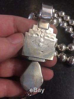 VTG Native American Sterling Silver Kachina Pendant Beaded Necklace G Sanchez