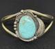 VTG Native American Sterling Silver Oval Turquoise Cuff Bracelet Leaf Motif BC