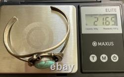VTG Native American Sterling Silver Oval Turquoise Cuff Bracelet Leaf Motif BC