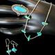 VTG Native American Sterling Silver Turquoise 5 Nugget Necklace Ring Earring Set
