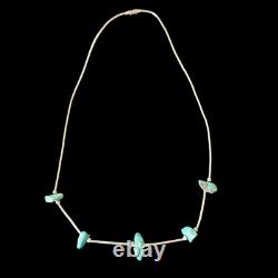 VTG Native American Sterling Silver Turquoise 5 Nugget Necklace Ring Earring Set