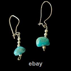 VTG Native American Sterling Silver Turquoise 5 Nugget Necklace Ring Earring Set