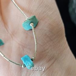 VTG Native American Sterling Silver Turquoise 5 Nugget Necklace Ring Earring Set