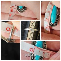 VTG Native American Sterling Silver Turquoise 5 Nugget Necklace Ring Earring Set