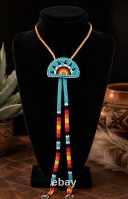 VTG Native American Style Hand Beaded Rainbow Sunburst Bolo Tie VTG Native American Style Hand Beaded Rainbow Sunburst Bolo Tie