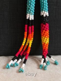 VTG Native American Style Hand Beaded Rainbow Sunburst Bolo Tie