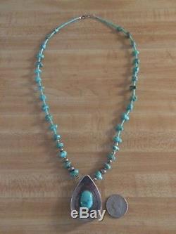VTG Native American Turquoise Sterling Silver Necklace with Large Pendant RTS